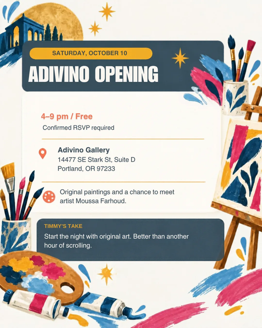 Adivino Gallery opening, Saturday, October 10.