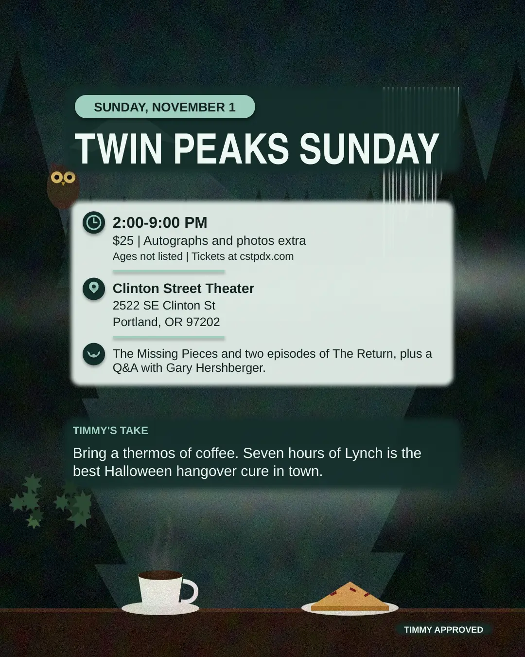 Twin Peaks Sunday with Gary Hershberger, Sunday, November 1, Clinton Street Theater.