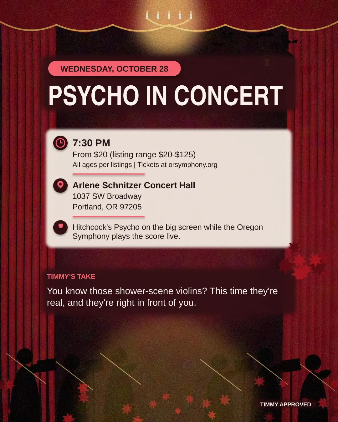 Psycho in Concert, Wednesday, October 28, Arlene Schnitzer Concert Hall.