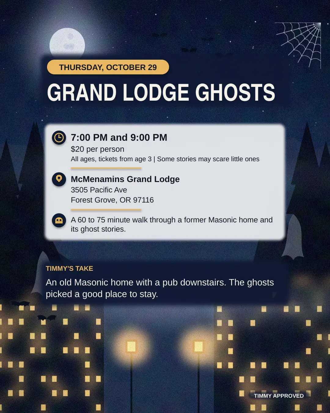 Grand Lodge Ghost Tour, Thursday, October 29, McMenamins Grand Lodge, Forest Grove.