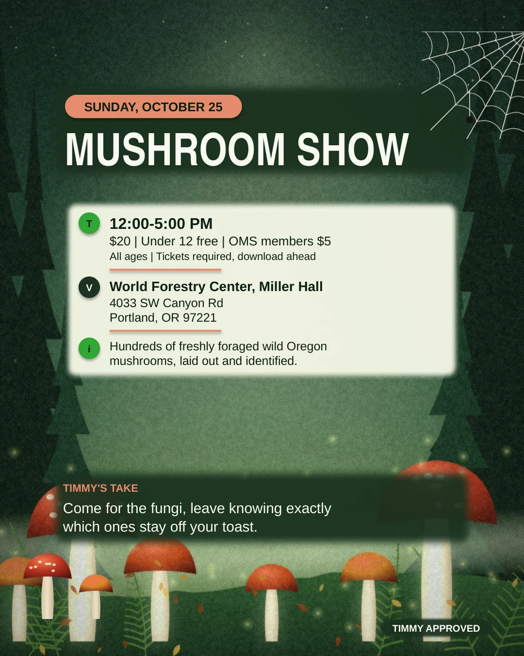 Fall Mushroom Show, Sunday, October 25, World Forestry Center.